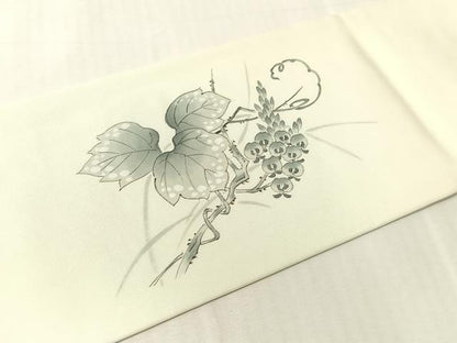 平和屋着物●塩瀬　九寸名古屋帯　手描き　蔦の葉花文　正絹　逸品　CABJ7351vp
