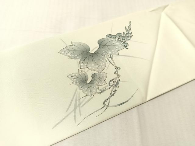 平和屋着物●塩瀬　九寸名古屋帯　手描き　蔦の葉花文　正絹　逸品　CABJ7351vp