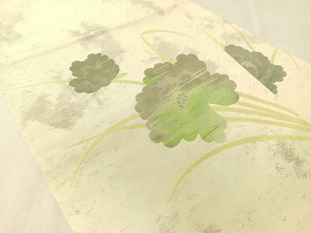 平和屋着物●九寸名古屋帯　草花文　銀糸　正絹　逸品　CABJ7352vp