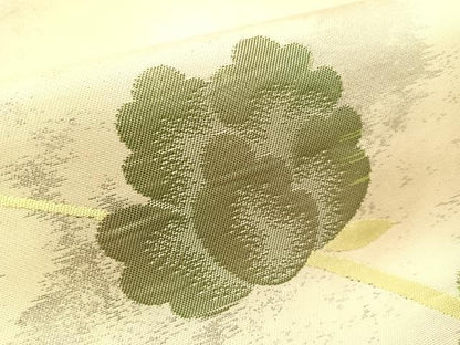 平和屋着物●九寸名古屋帯　草花文　銀糸　正絹　逸品　CABJ7352vp