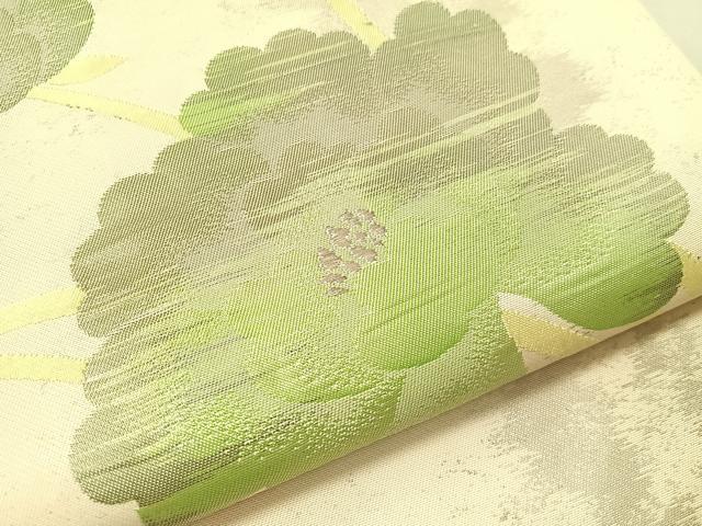 平和屋着物●九寸名古屋帯　草花文　銀糸　正絹　逸品　CABJ7352vp