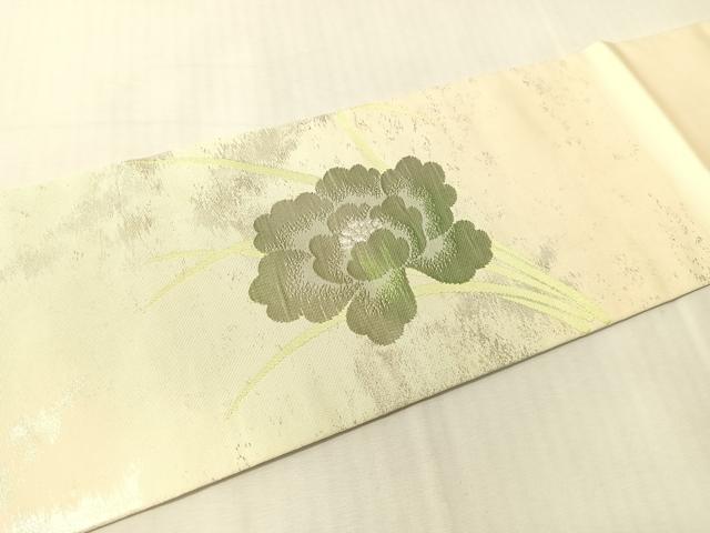 平和屋着物●九寸名古屋帯　草花文　銀糸　正絹　逸品　CABJ7352vp