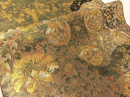 平和屋着物●西陣　服部織物謹製　六通柄袋帯　こはく錦　手工芸　道長更紗花鳥丸文　金糸　引箔　正絹　逸品　CABJ7353vp