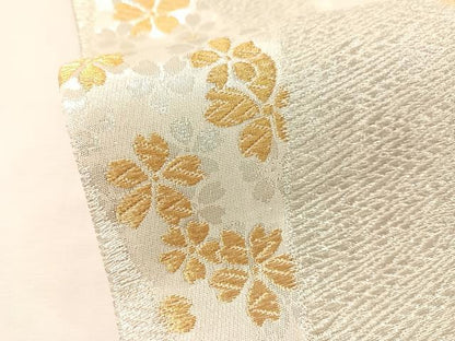 平和屋着物●六通柄袋帯　唐織　よろけ縞舞桜　金銀糸　正絹　逸品　CABJ7355vp