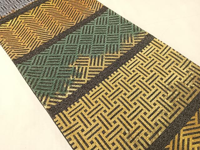 平和屋着物●四代目　いがらし屋　全通柄袋帯　モール　横段吉祥文　金糸　正絹　逸品　未使用　CABJ7357vp