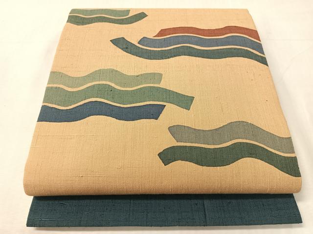 平和屋着物●九寸開き名古屋帯　生紬　よろけ縞　正絹　逸品　CABJ7359vp