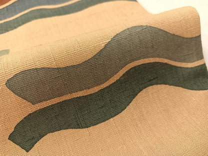 平和屋着物●九寸開き名古屋帯　生紬　よろけ縞　正絹　逸品　CABJ7359vp