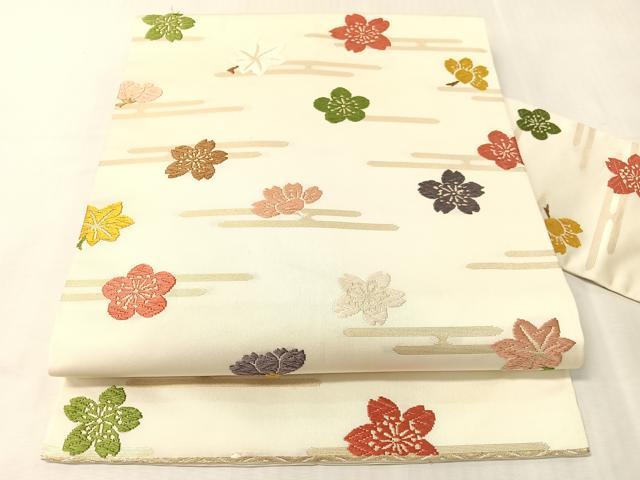 平和屋着物●九寸名古屋帯　唐織　霞舞桜　金糸　正絹　逸品　CABJ7360vp