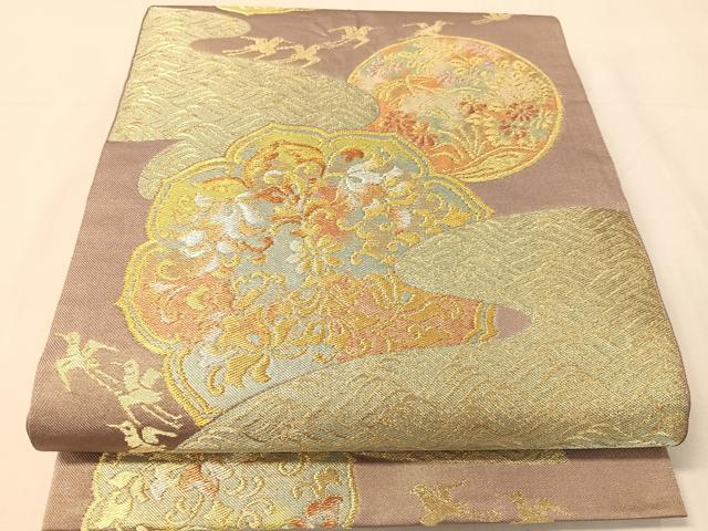 平和屋着物●西陣　川島織物　六通柄　本袋帯　鏡裏花鳥文　金銀糸　正絹　逸品　CABJ7361vp