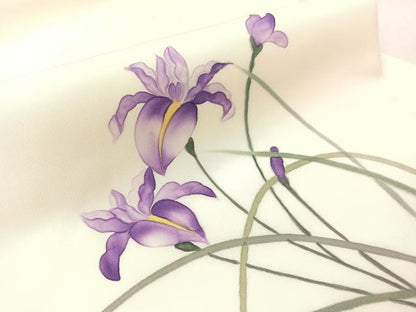 平和屋着物●塩瀬　九寸名古屋帯　作家物　手描き　杜若　正絹　逸品　CABJ7362vp