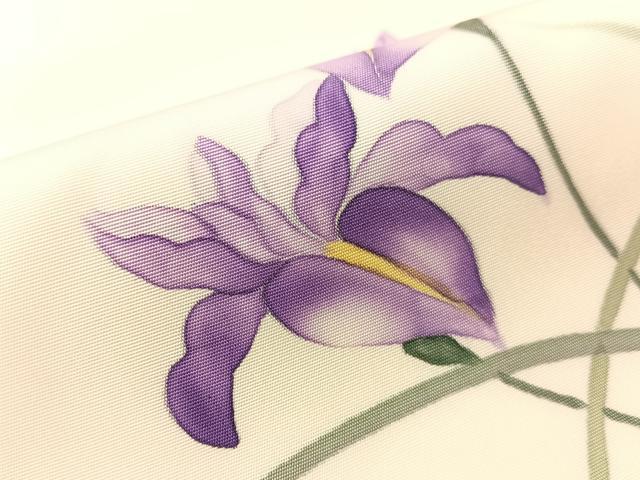 平和屋着物●塩瀬　九寸名古屋帯　作家物　手描き　杜若　正絹　逸品　CABJ7362vp