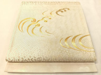 平和屋着物●太鼓柄袋帯　総刺繍　駒刺繍　立波文　金糸　正絹　逸品　CABJ7365vp