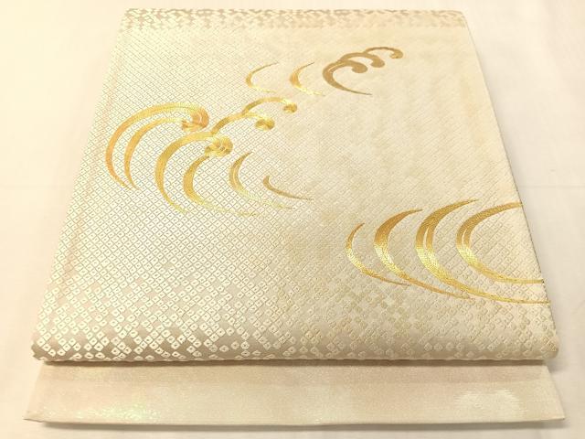 平和屋着物●太鼓柄袋帯　総刺繍　駒刺繍　立波文　金糸　正絹　逸品　CABJ7365vp