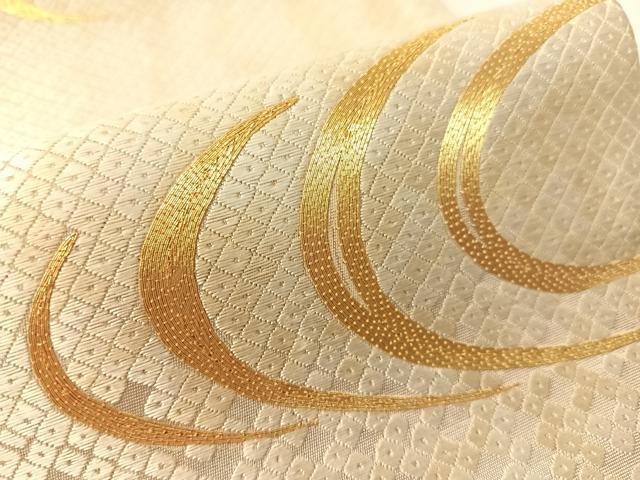 平和屋着物●太鼓柄袋帯　総刺繍　駒刺繍　立波文　金糸　正絹　逸品　CABJ7365vp