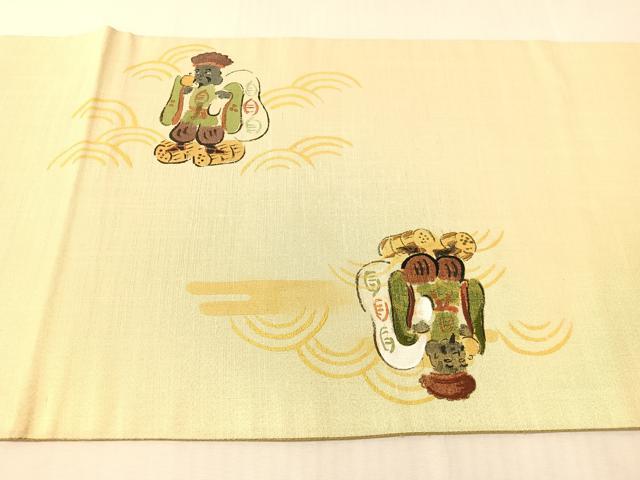 平和屋着物●太鼓柄袋帯　作家物　手描き　紬地　恵比寿　金彩　正絹　逸品　CABJ7366vp