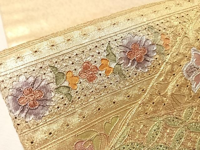 平和屋着物▼中国三大刺繍　スワトウ刺繍　総刺繍　九寸名古屋帯　切嵌双鳥花文　金銀彩　引箔　正絹　逸品　CABJ7374vp
