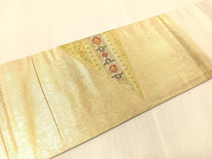 平和屋着物▼中国三大刺繍　スワトウ刺繍　総刺繍　九寸名古屋帯　切嵌双鳥花文　金銀彩　引箔　正絹　逸品　CABJ7374vp