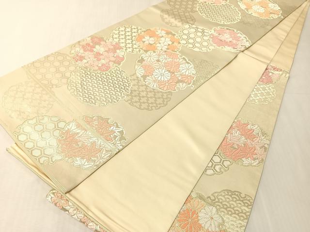 平和屋着物●西陣　川島織物　六通柄　本袋帯　唐織　雪輪花文　金糸　正絹　逸品　CABJ7376vp