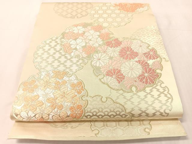 平和屋着物●西陣　川島織物　六通柄　本袋帯　唐織　雪輪花文　金糸　正絹　逸品　CABJ7376vp