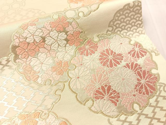 平和屋着物●西陣　川島織物　六通柄　本袋帯　唐織　雪輪花文　金糸　正絹　逸品　CABJ7376vp