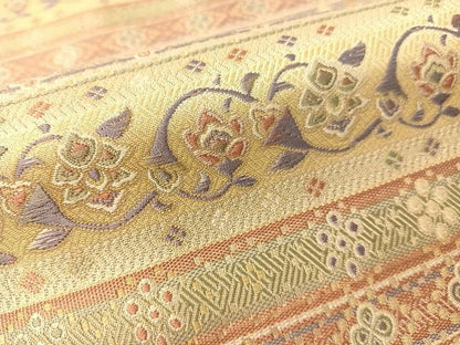 平和屋着物●全通柄袋帯　更紗唐草横段文　金糸　正絹　逸品　CABJ7380vp