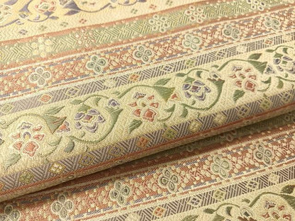 平和屋着物●全通柄袋帯　更紗唐草横段文　金糸　正絹　逸品　CABJ7380vp