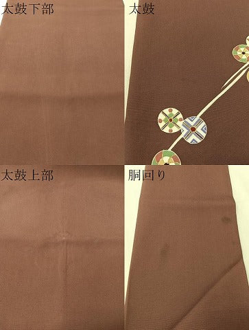 平和屋着物●塩瀬　九寸名古屋帯　刺繍　吉祥丸文　金彩　正絹　逸品　CABJ7381vp