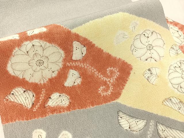 平和屋着物●九寸名古屋帯　辻が花　手描き　絞り　鬼しぼ縮緬　正絹　逸品　CABJ7384vp