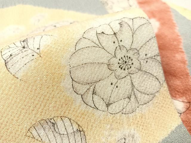 平和屋着物●九寸名古屋帯　辻が花　手描き　絞り　鬼しぼ縮緬　正絹　逸品　CABJ7384vp