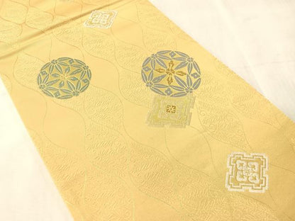 平和屋着物●六通柄袋帯　唐織　立涌花丸文　金糸　正絹　逸品　未使用　CABJ7386vp