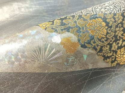 平和屋着物●金彩友禅作家　金彩の魔術師　堀省平　金煌織　太鼓柄袋帯　熨斗吉祥更紗文　引箔　正絹　逸品　CABJ7388vp