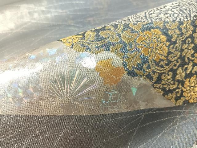 平和屋着物●金彩友禅作家　金彩の魔術師　堀省平　金煌織　太鼓柄袋帯　熨斗吉祥更紗文　引箔　正絹　逸品　CABJ7388vp