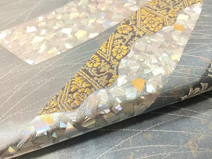 平和屋着物●金彩友禅作家　金彩の魔術師　堀省平　金煌織　太鼓柄袋帯　熨斗吉祥更紗文　引箔　正絹　逸品　CABJ7388vp