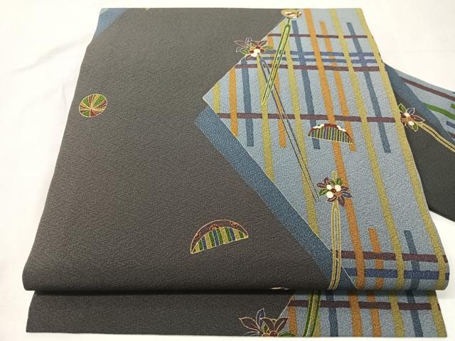 平和屋着物●全通柄　九寸名古屋帯　花簪　櫛　金彩　正絹　逸品　CABJ7389vp
