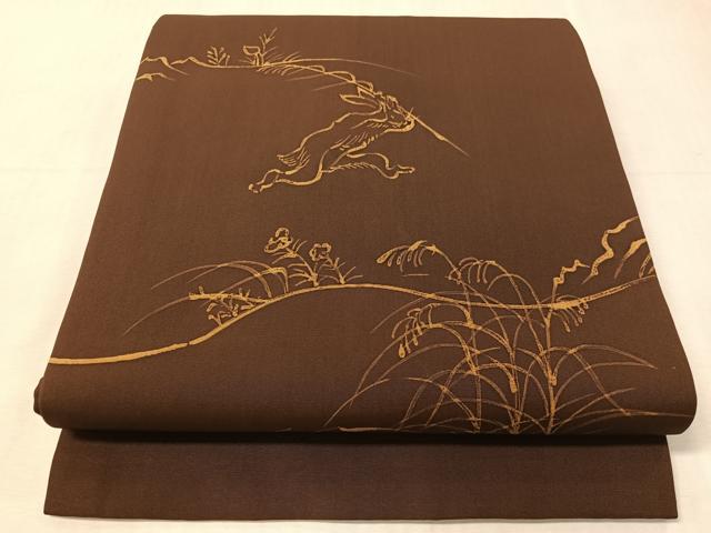 平和屋着物●塩瀬　九寸開き名古屋帯　ろうけつ染め　鳥獣戯画　正絹　逸品　CABJ7391vp