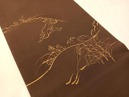 平和屋着物●塩瀬　九寸開き名古屋帯　ろうけつ染め　鳥獣戯画　正絹　逸品　CABJ7391vp