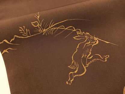 平和屋着物●塩瀬　九寸開き名古屋帯　ろうけつ染め　鳥獣戯画　正絹　逸品　CABJ7391vp