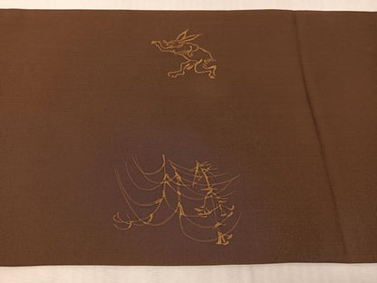 平和屋着物●塩瀬　九寸開き名古屋帯　ろうけつ染め　鳥獣戯画　正絹　逸品　CABJ7391vp