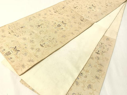 平和屋着物●六通柄袋帯　綴れ　更紗陶器文　金糸　正絹　逸品　CABJ7393vp