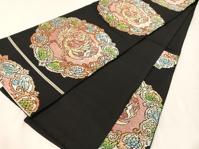 平和屋着物●六通柄袋帯　正倉院鳳凰唐華文　黒地　金銀糸　正絹　逸品　CABJ7399vp