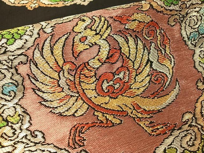 平和屋着物●六通柄袋帯　正倉院鳳凰唐華文　黒地　金銀糸　正絹　逸品　CABJ7399vp
