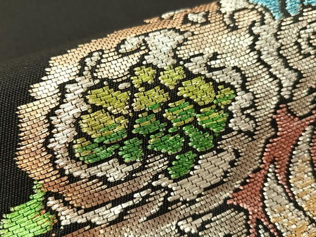平和屋着物●六通柄袋帯　正倉院鳳凰唐華文　黒地　金銀糸　正絹　逸品　CABJ7399vp