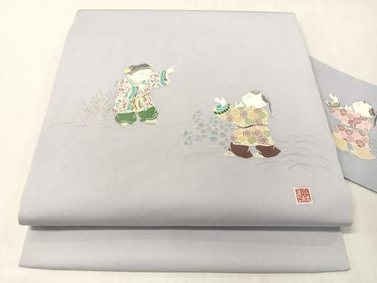 平和屋着物●塩瀬　友禅　九寸名古屋帯　作家物　唐子遊び　正絹　逸品　CABJ7400vp