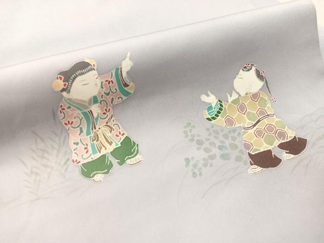 平和屋着物●塩瀬　友禅　九寸名古屋帯　作家物　唐子遊び　正絹　逸品　CABJ7400vp