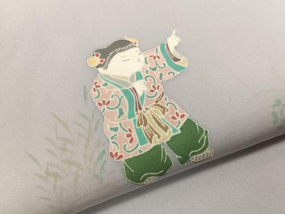 平和屋着物●塩瀬　友禅　九寸名古屋帯　作家物　唐子遊び　正絹　逸品　CABJ7400vp