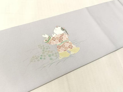 平和屋着物●塩瀬　友禅　九寸名古屋帯　作家物　唐子遊び　正絹　逸品　CABJ7400vp