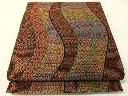 平和屋着物●両面　六通柄袋帯　幾何学文様　正絹　逸品　CABJ7402vp