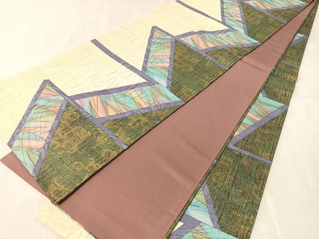 平和屋着物●博多織　鵬翔　全通柄袋帯　纐纈　幾何学文様　金彩　正絹　逸品　CABJ7409vp