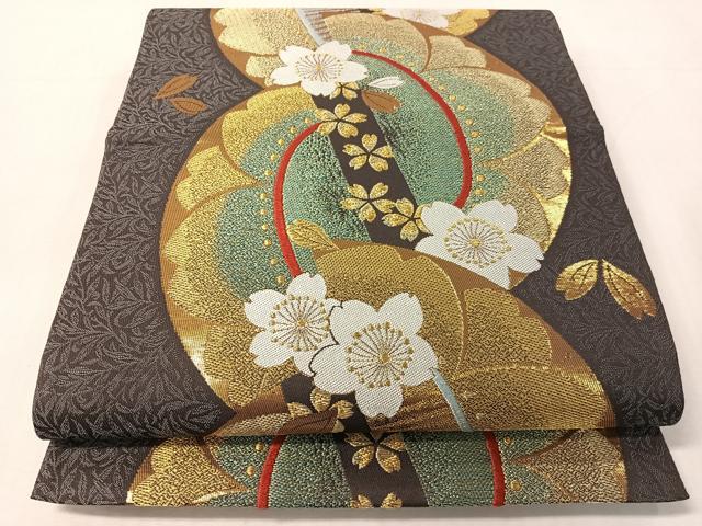 平和屋着物●六通柄袋帯　舞桜　金糸　正絹　逸品　CABJ7410vp