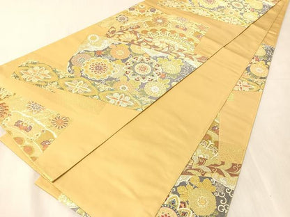 平和屋着物●六通柄袋帯　唐織　色紙吉祥花文　金銀糸　正絹　逸品　未使用　CABJ7411vp